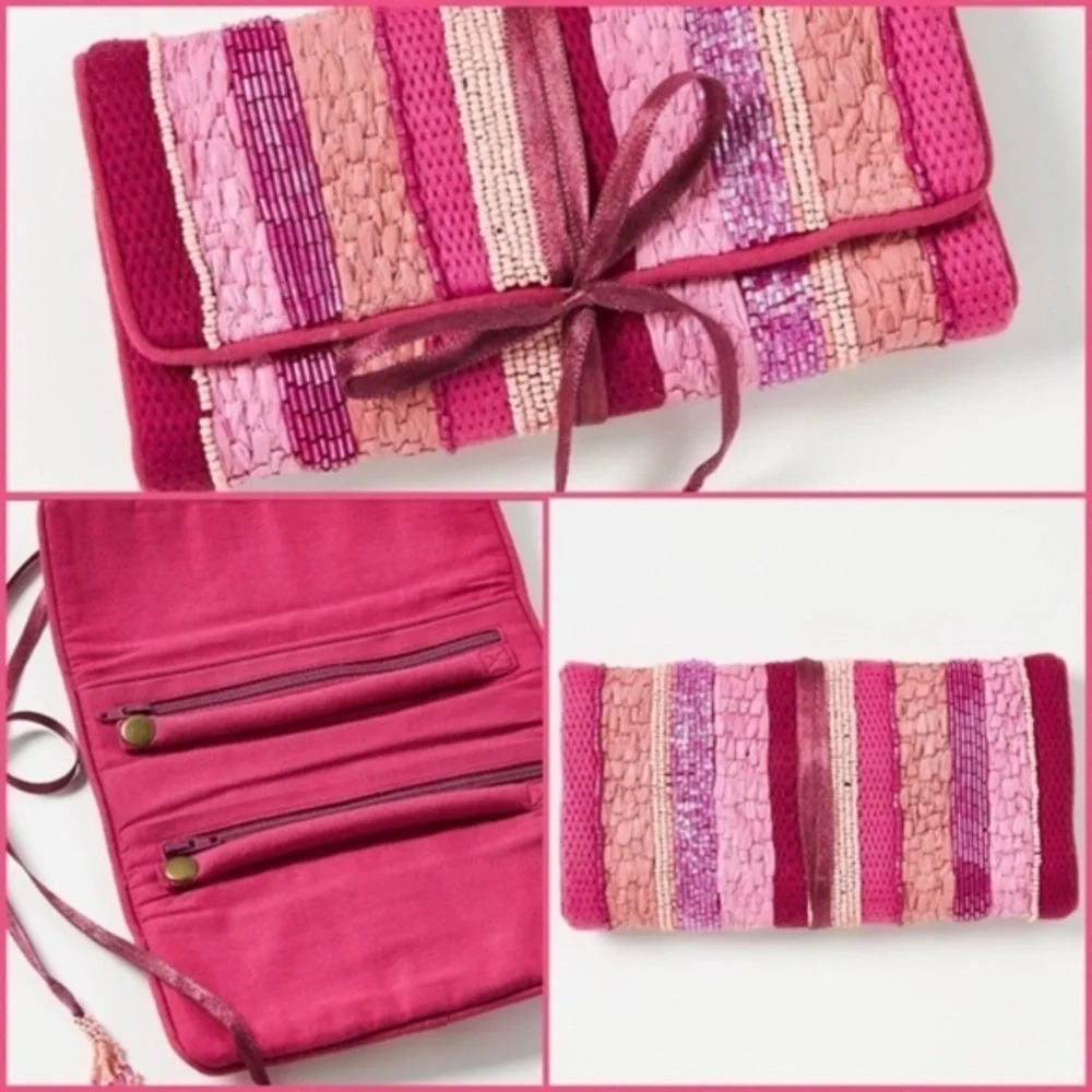 Anthropologie Pink Embellished Danica Jewelry Pouch - Picture 2 of 4